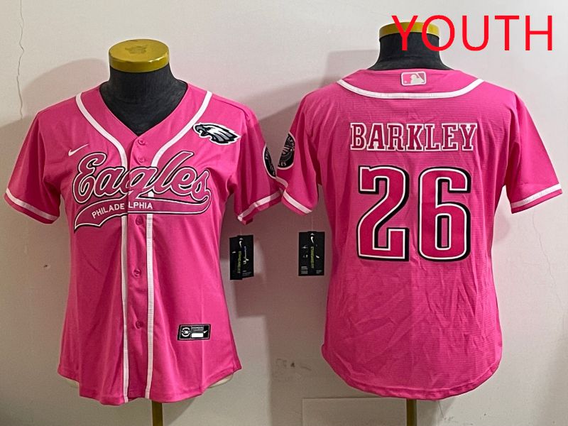 Youth Philadelphia Eagles #26 Barkley Pink Jointly Name 2025 Nike Limited NFL Jersey style 8->youth nfl jersey->Youth Jersey